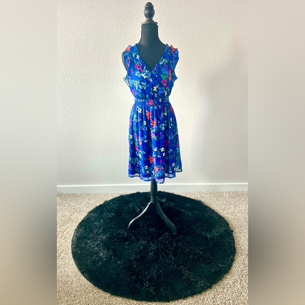 Floral Blue Sleeveless Dress